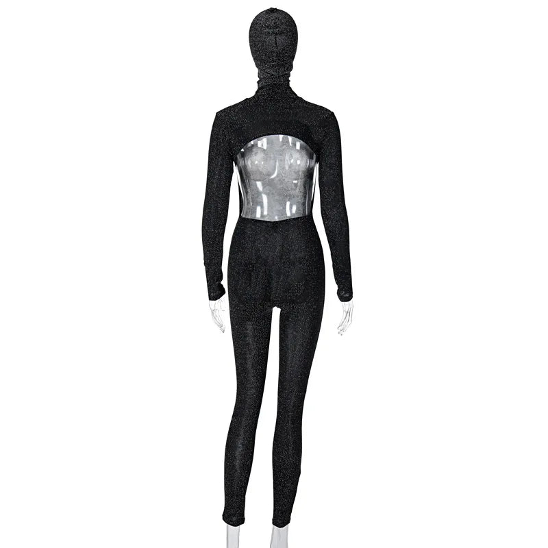 Shiny Hooded Backless Overall Jumpsuit