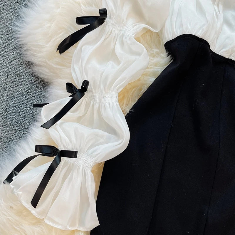 Elegant Hollow Out Backless Bow Drawstring Dress