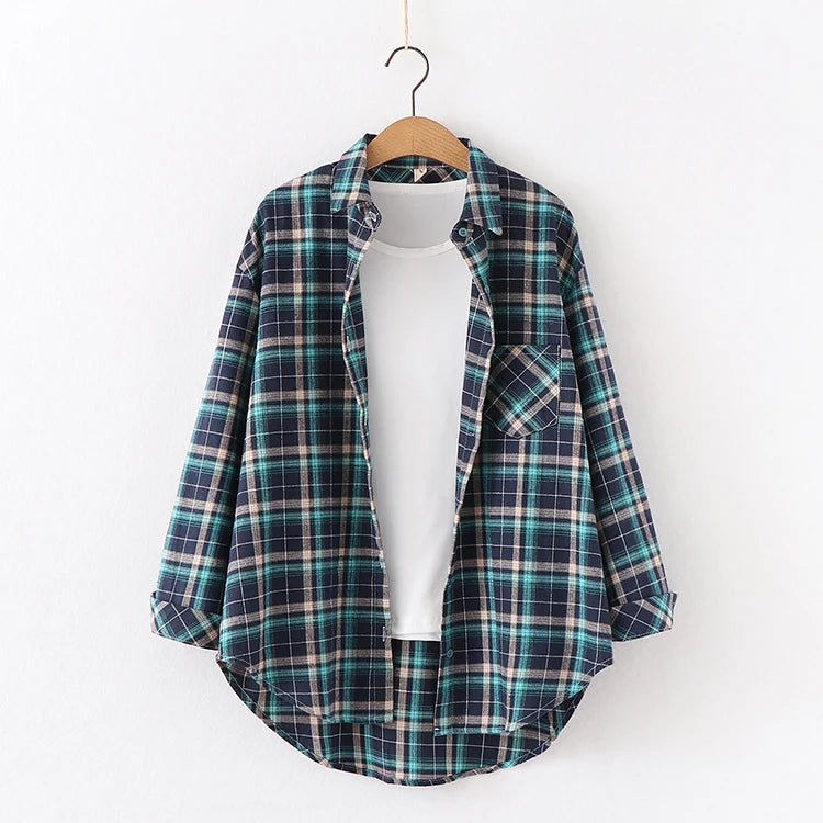 Loose Womens Plaid Shirt Casual Long Sleeve Shirts