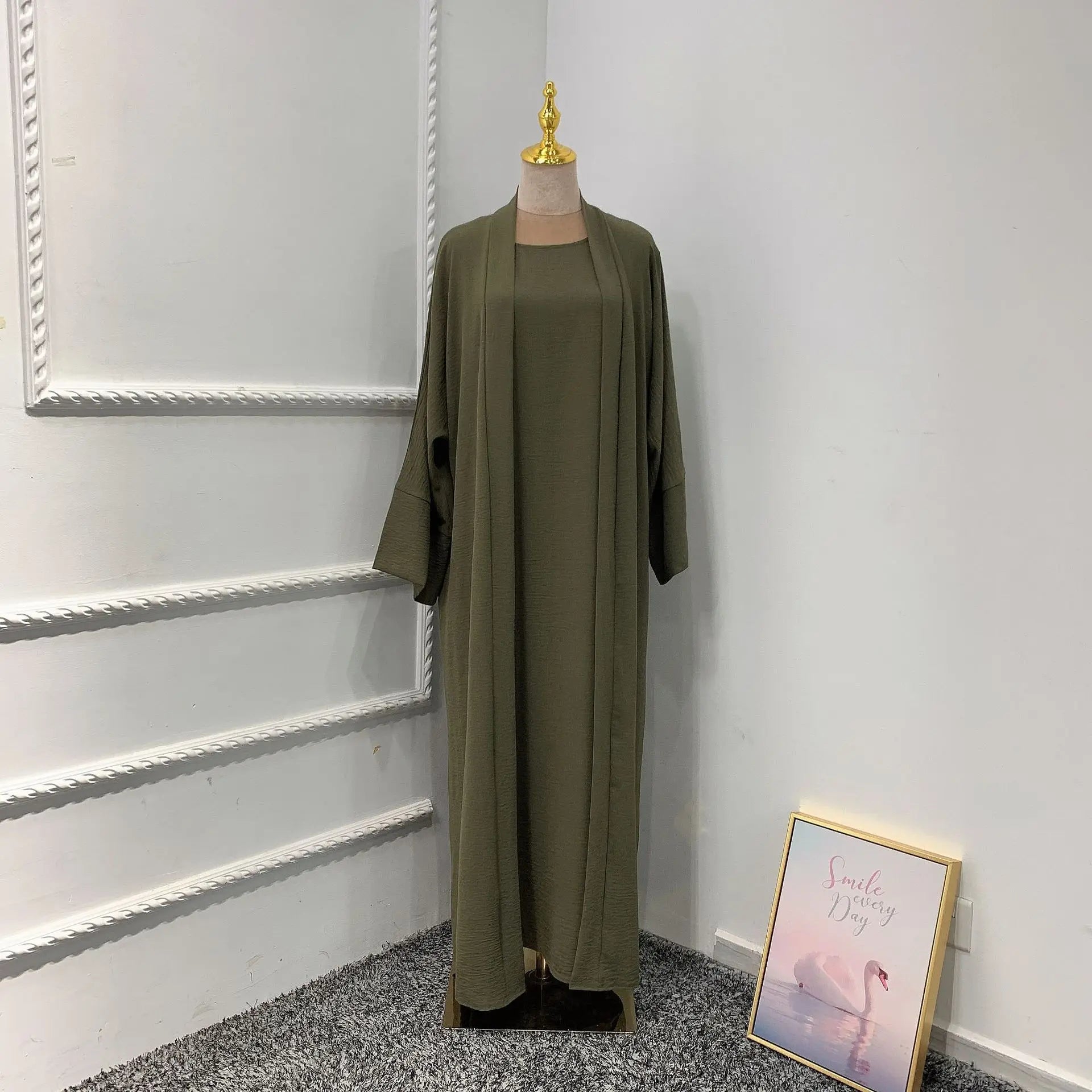 Two pieces Thick Abaya With Belt Dress