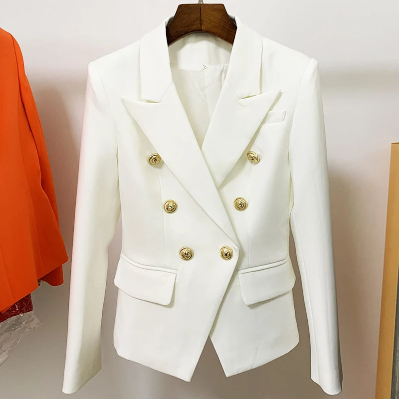 Classic Double Breasted Metal Lion Buttons Blazer