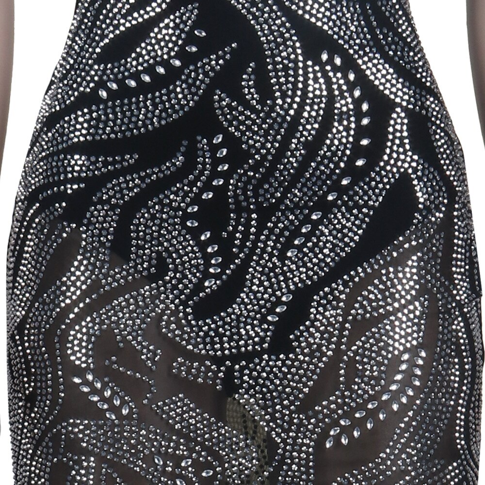 Spaghetti Strap Bodycon See Through Mesh Rhinestone Dress