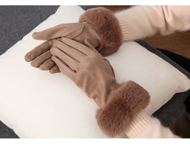Faux Fur Suede Leather Touch Gloves