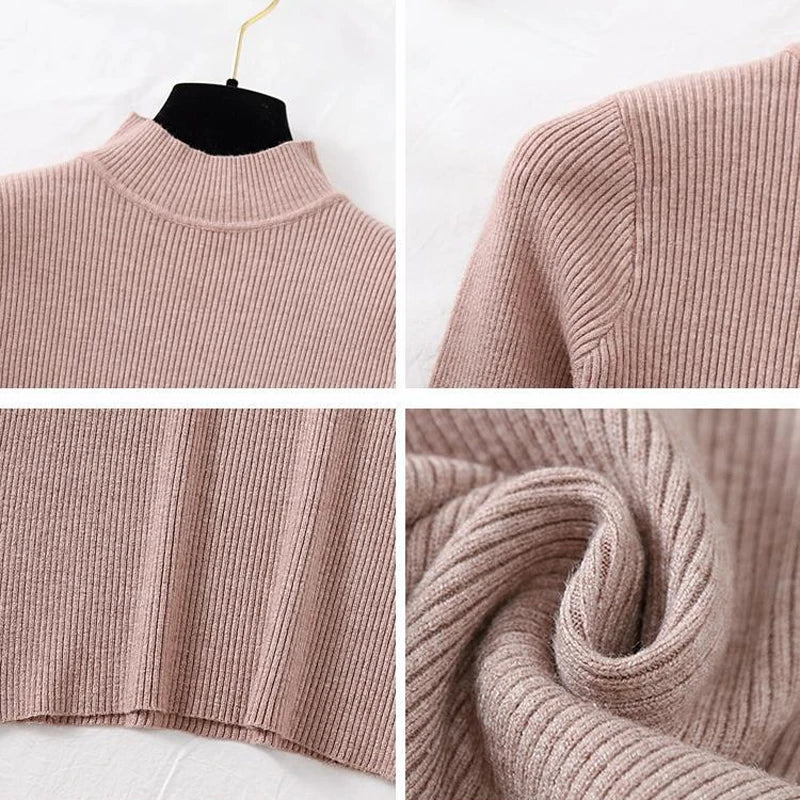 Autumn Women Pullover Sweater Half Turtleneck Knitted Female Jumper Long Sleeve Winter Black Soft Elastic Blouse