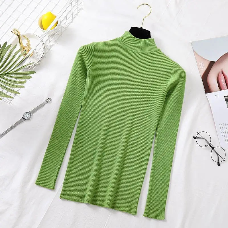 Autumn Women Pullover Sweater Half Turtleneck Knitted Female Jumper Long Sleeve Winter Black Soft Elastic Blouse