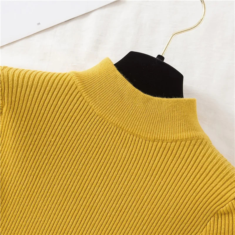 Autumn Women Pullover Sweater Half Turtleneck Knitted Female Jumper Long Sleeve Winter Black Soft Elastic Blouse