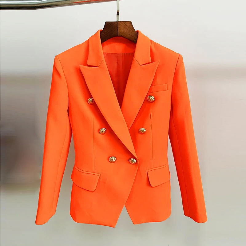 Classic Double Breasted Metal Lion Buttons Blazer