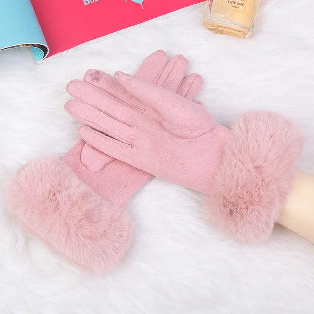 Faux Fur Suede Leather Touch Gloves
