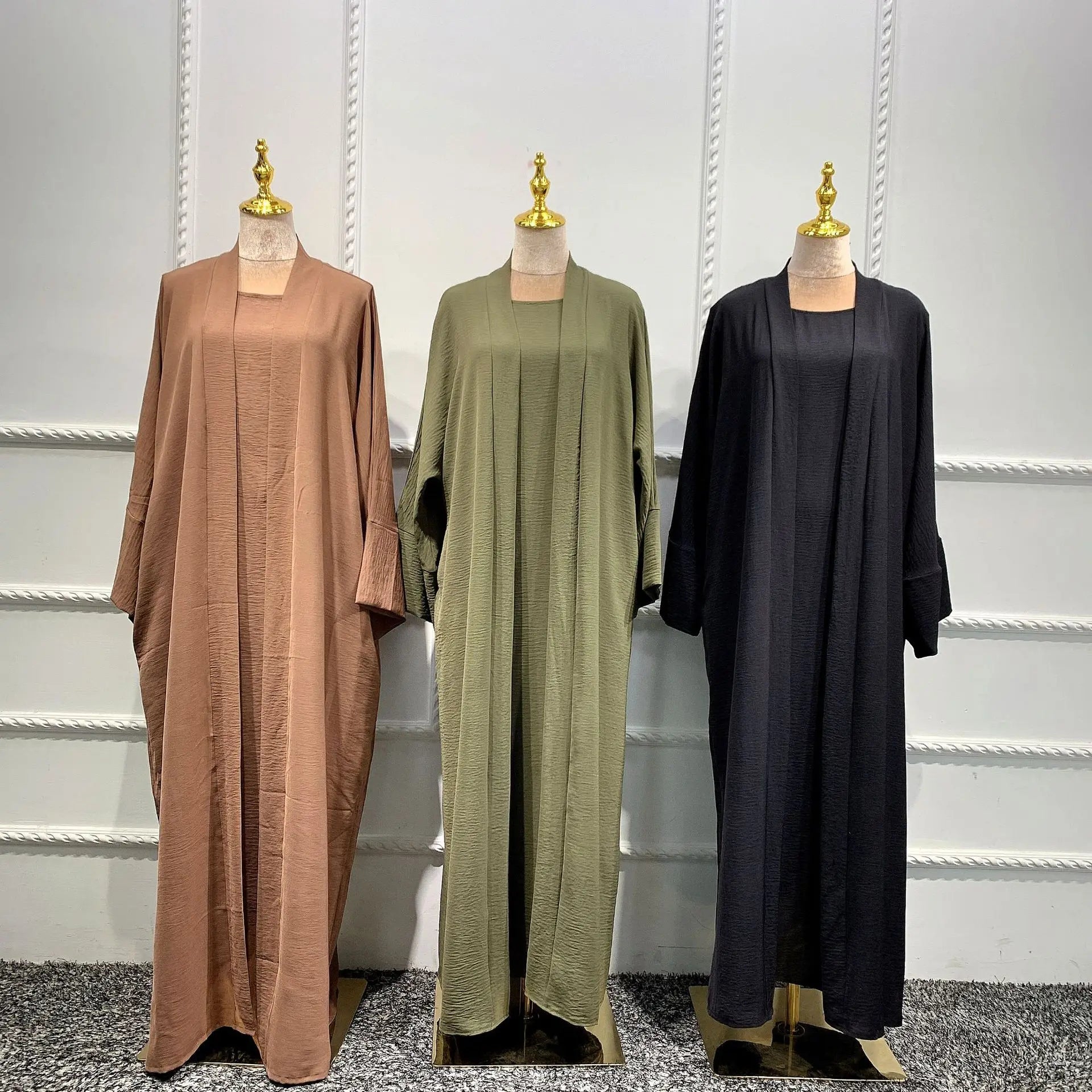 Two pieces Thick Abaya With Belt Dress