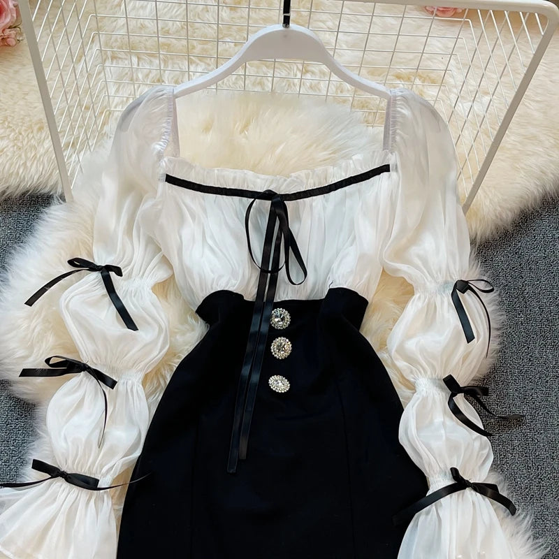 Elegant Hollow Out Backless Bow Drawstring Dress