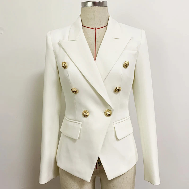 Classic Double Breasted Metal Lion Buttons Blazer