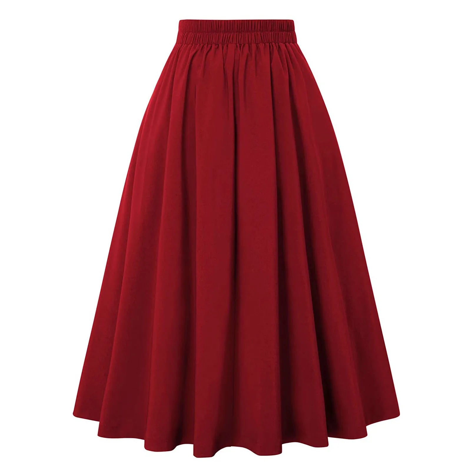 Vintage Casual A- Line Skirt With Pockets Elastic High Waist Long Pleated Gothic Skirt