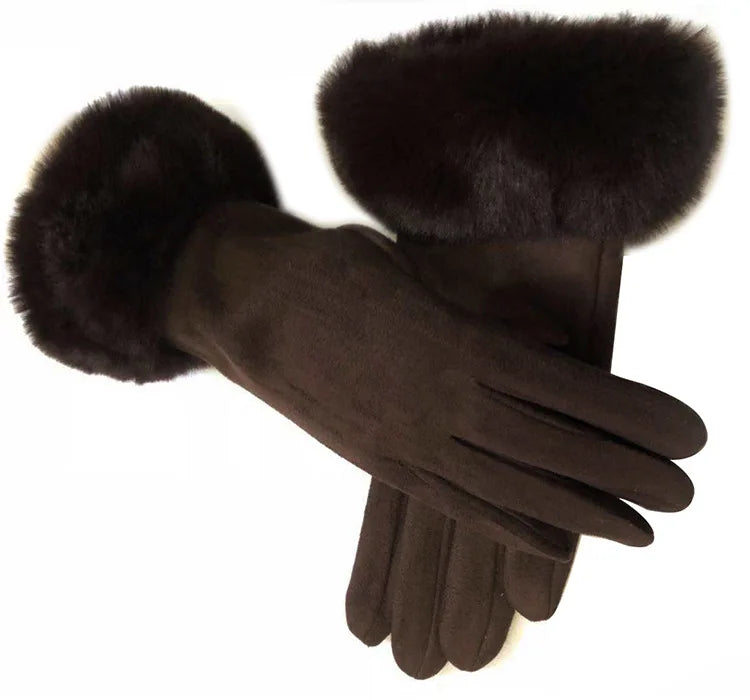 Faux Fur Suede Leather Touch Gloves