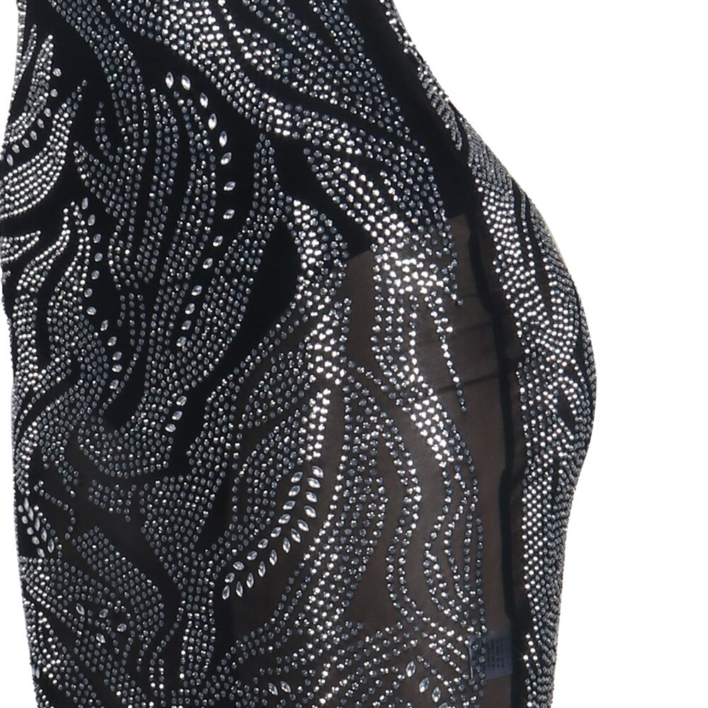 Spaghetti Strap Bodycon See Through Mesh Rhinestone Dress