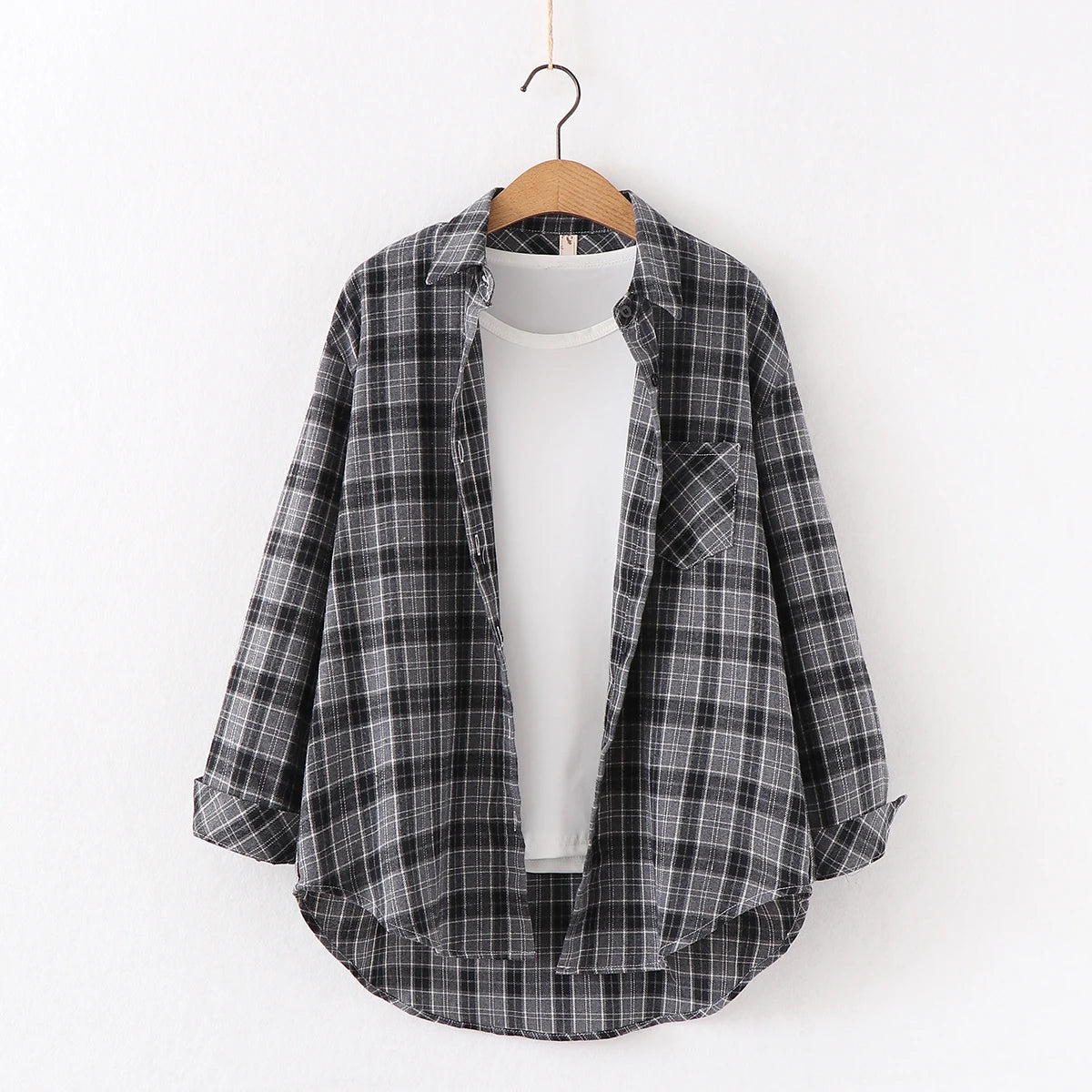 Loose Womens Plaid Shirt Casual Long Sleeve Shirts