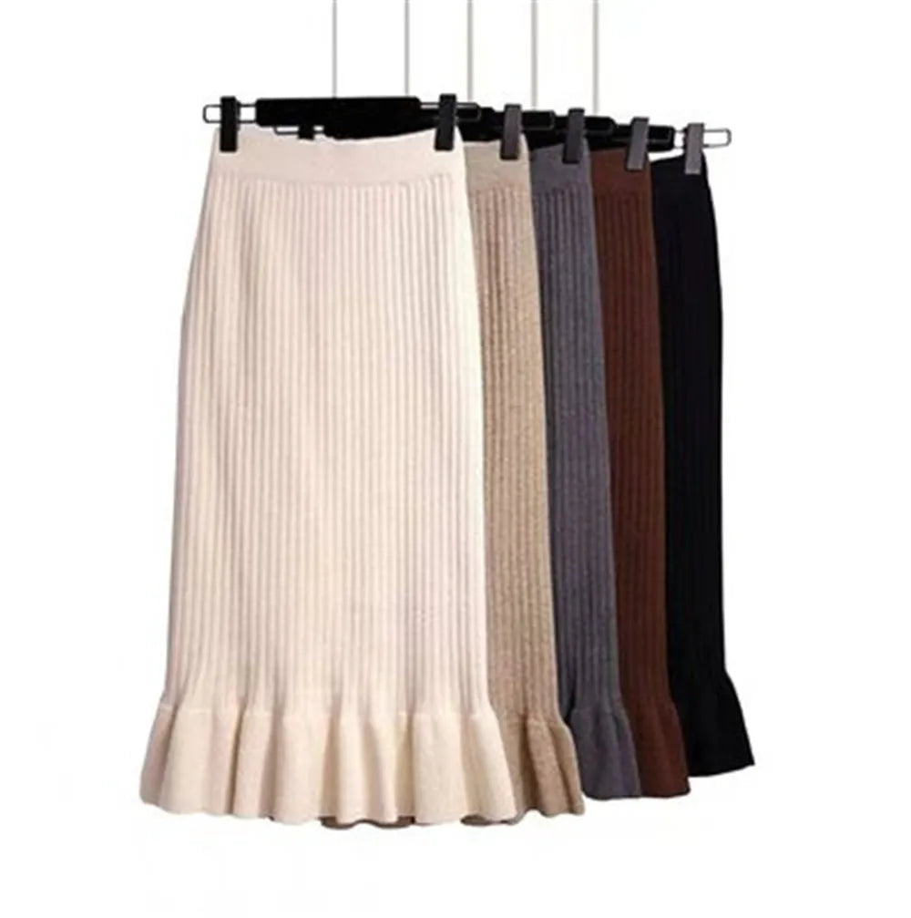 Knitted High Waist Pleated Lady Skirts