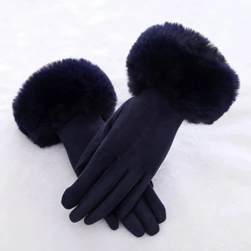 Faux Fur Suede Leather Touch Gloves