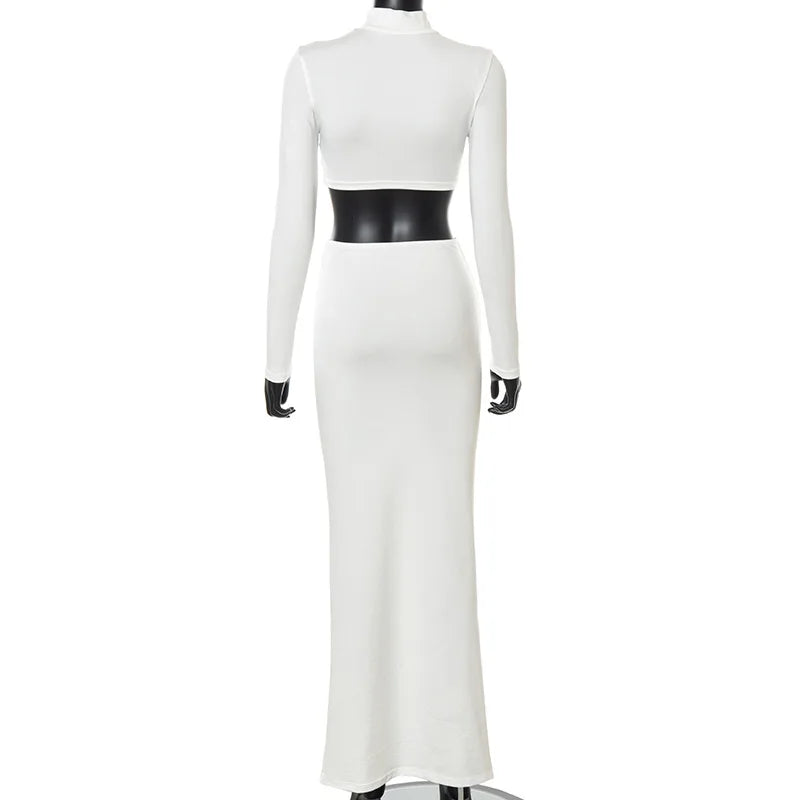 Elegant Long Sleeve Ruched Top and Skirts Two Piece Sets