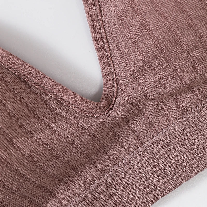 Seamless Bras For Women Sports Ribbed Bra Deep V Neck Female Brassiere