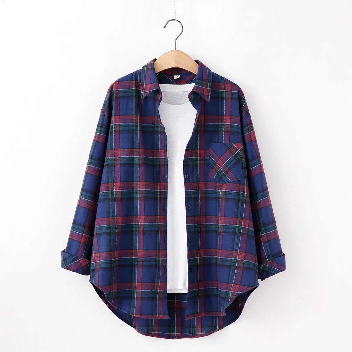 Loose Womens Plaid Shirt Casual Long Sleeve Shirts