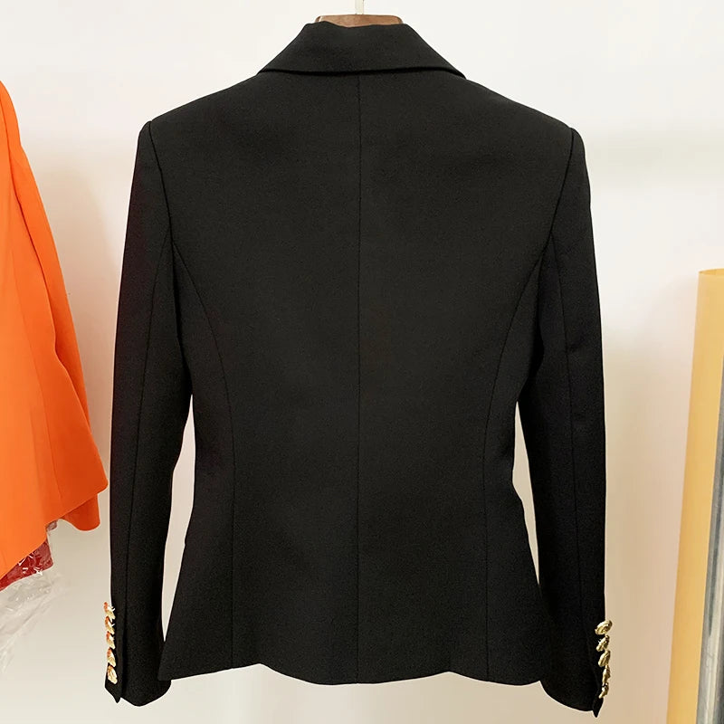 Classic Double Breasted Metal Lion Buttons Blazer