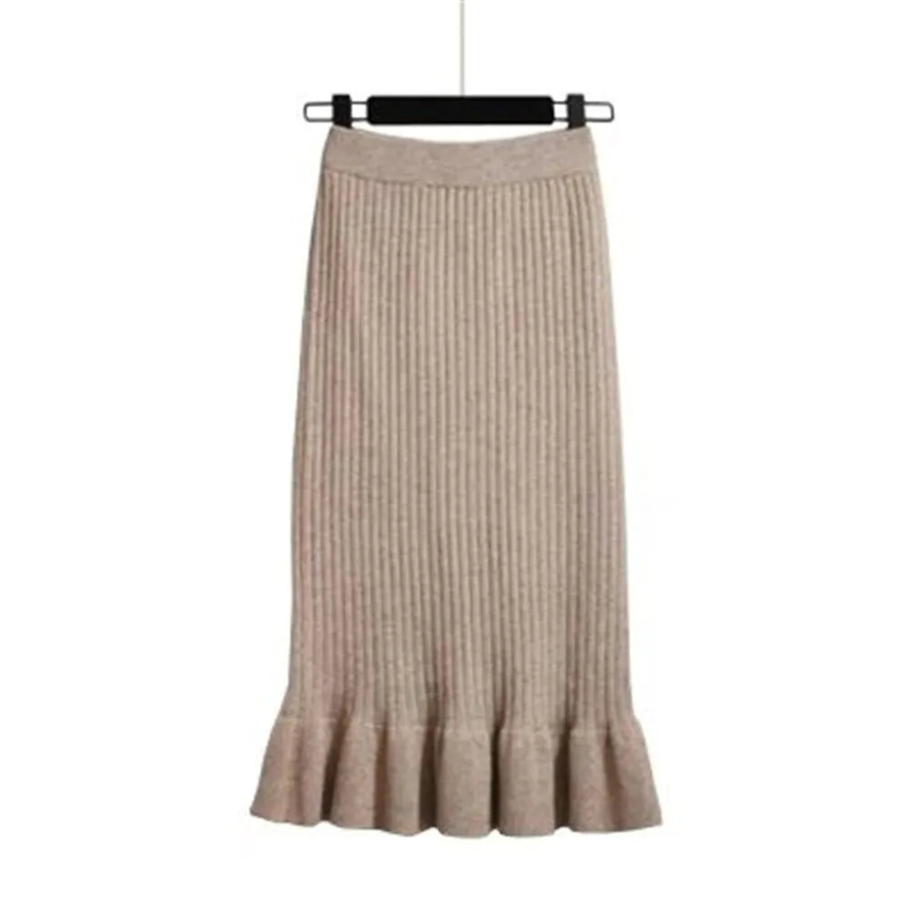 Knitted High Waist Pleated Lady Skirts