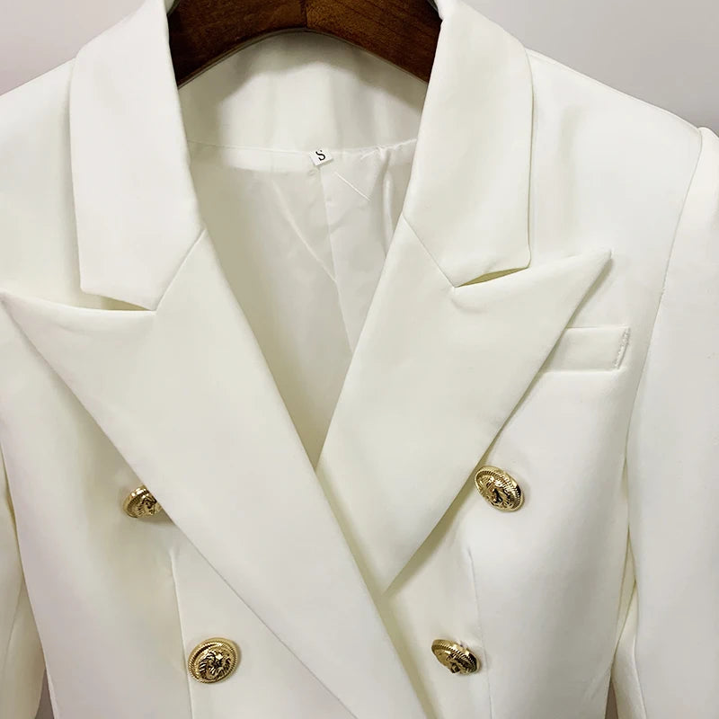Classic Double Breasted Metal Lion Buttons Blazer
