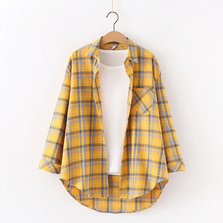 Loose Womens Plaid Shirt Casual Long Sleeve Shirts