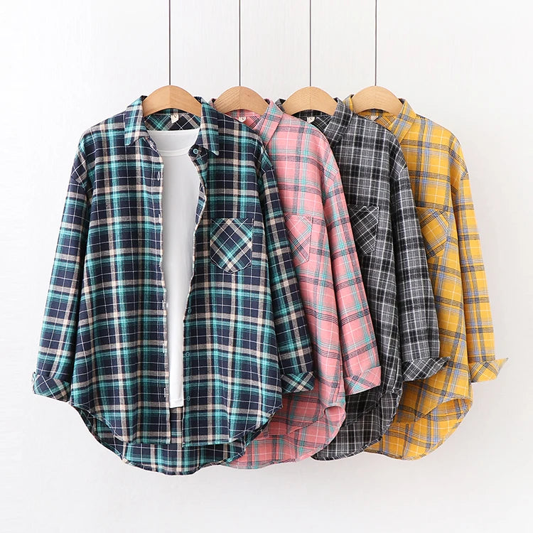 Loose Womens Plaid Shirt Casual Long Sleeve Shirts