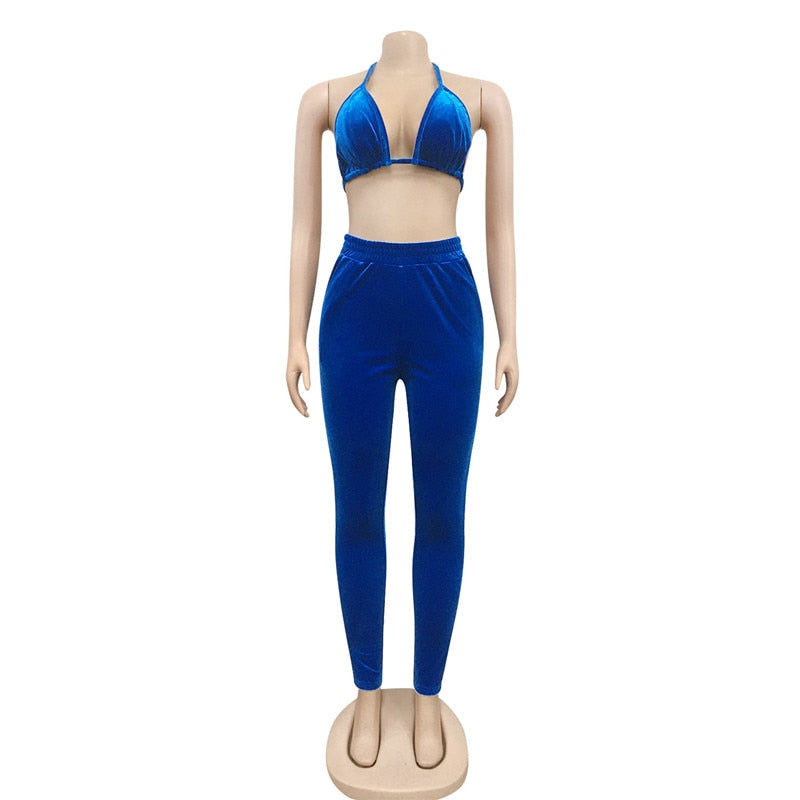 Velvet 3 Piece Set Sports Bra Cropped Hoodie Jacket and Sweatpants