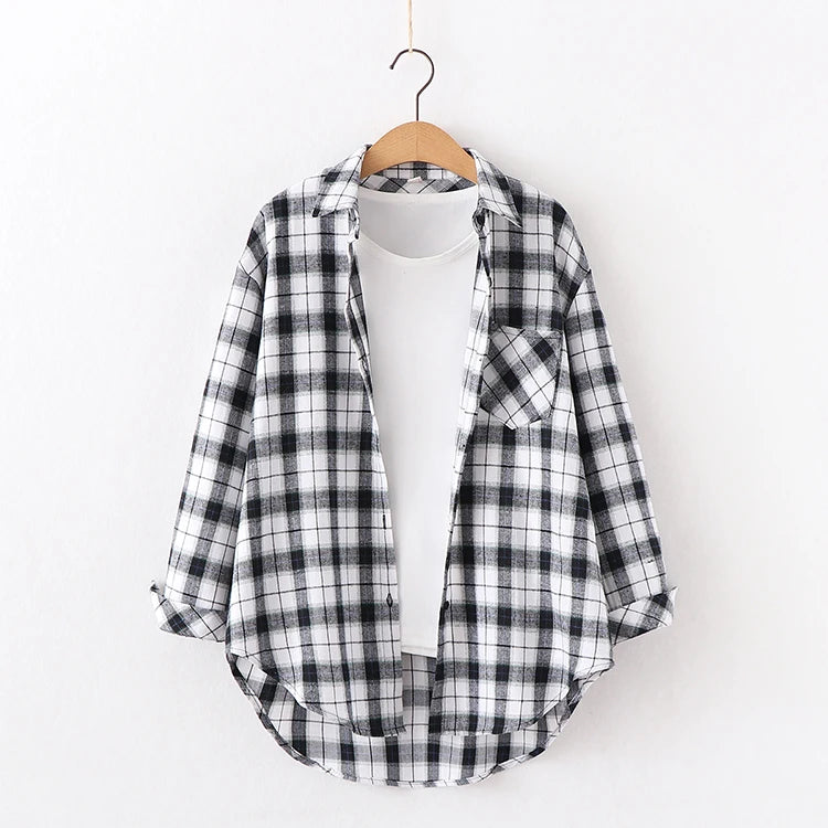 Loose Womens Plaid Shirt Casual Long Sleeve Shirts