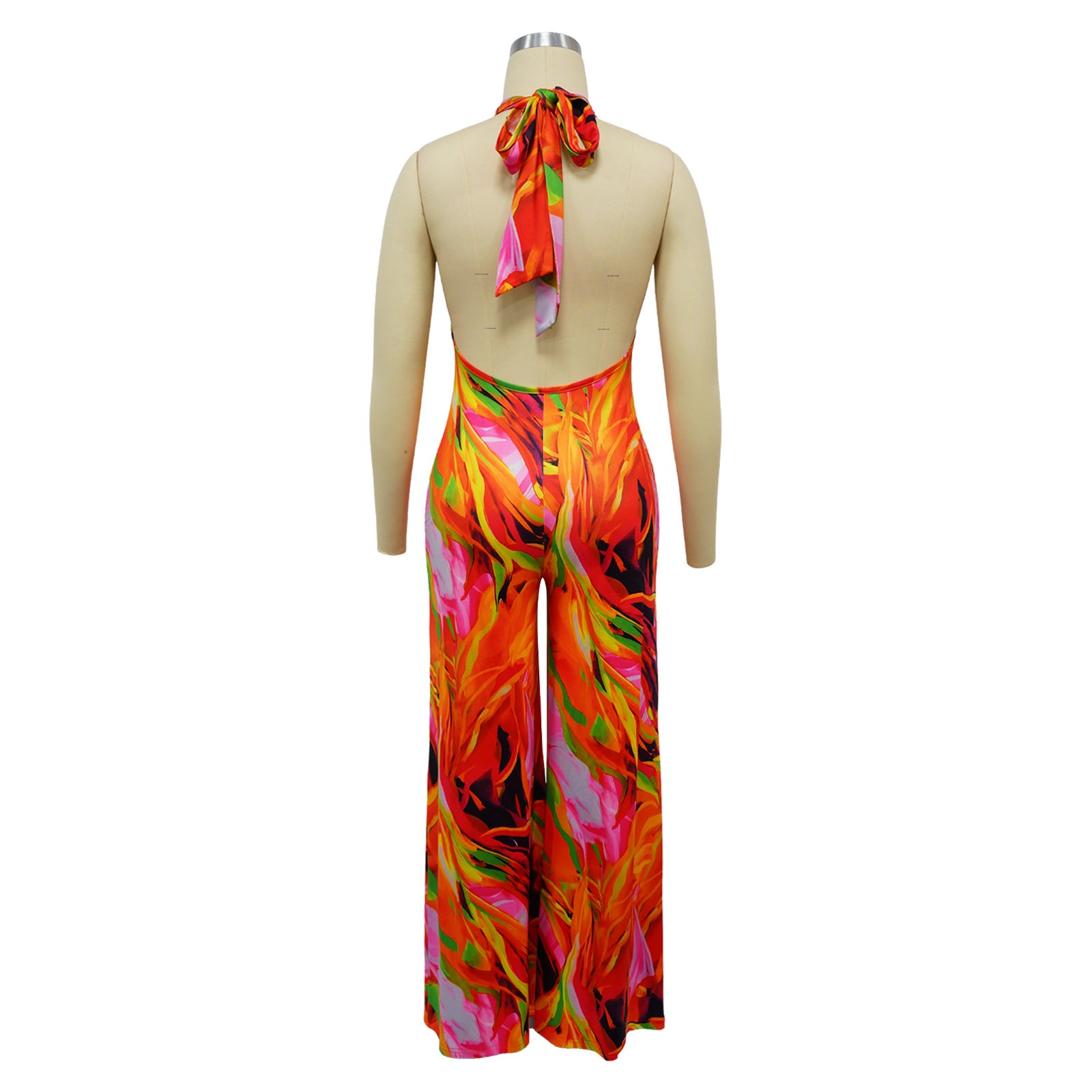V-neck Halter Sleeveless Print Jumpsuits