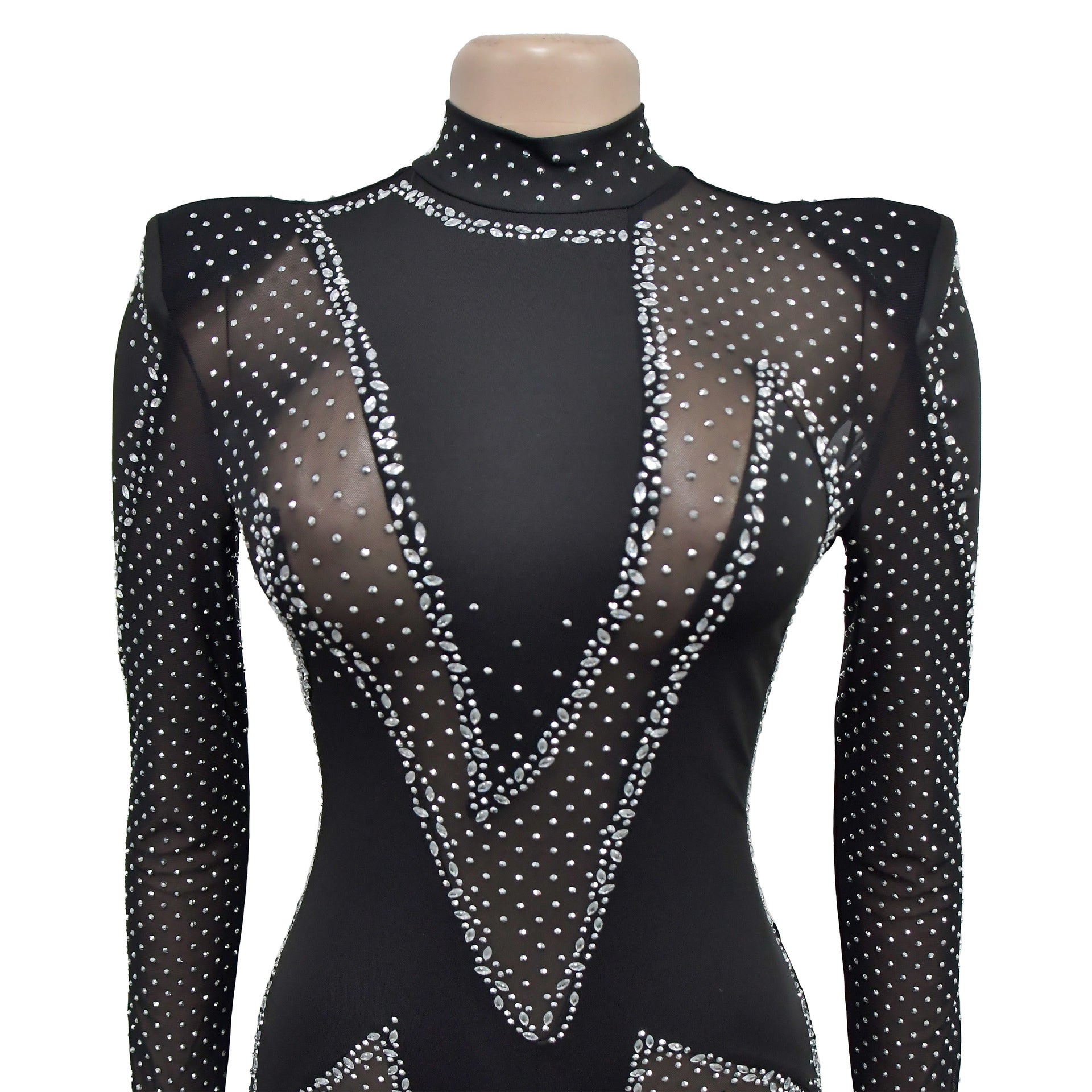 See Though Mesh Diamonds Rhinestones Jumpsuit