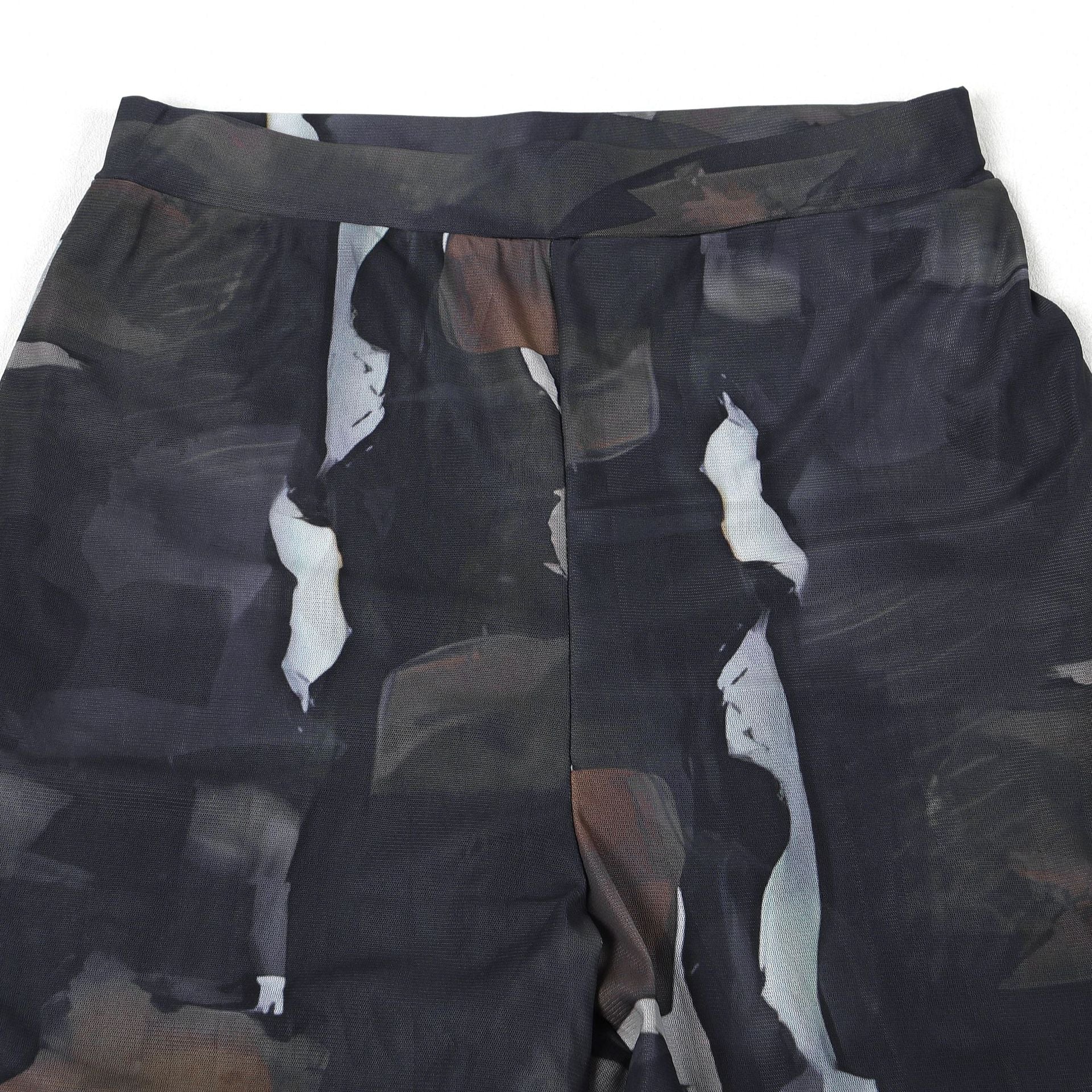 Tie Dye Mesh Print Single Breasted shirts+Pants Two 2 Piece Sets