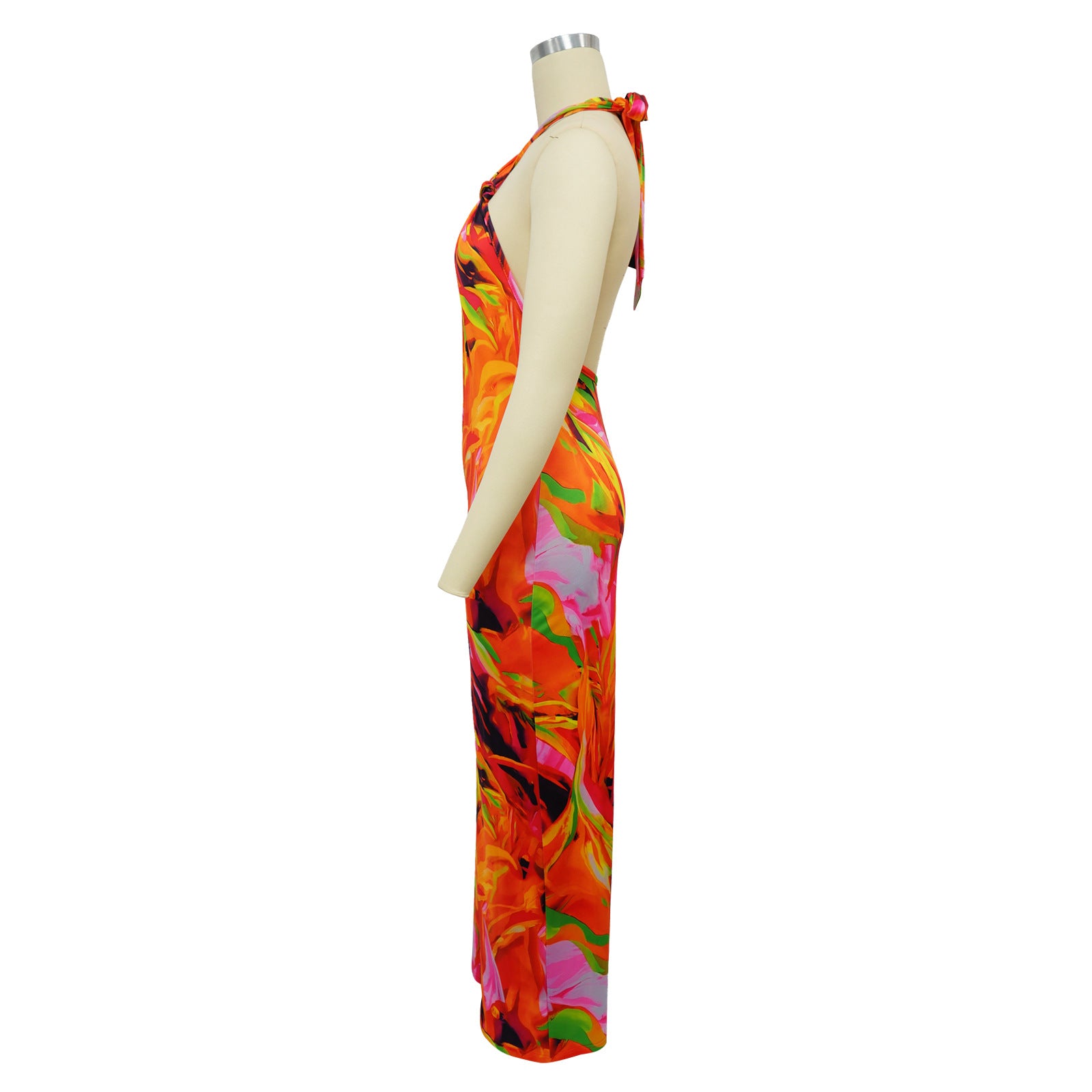 V-neck Halter Sleeveless Print Jumpsuits
