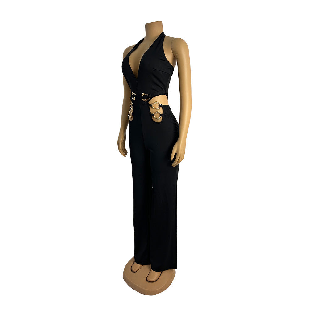 Backless Straight Sleeveless Flare Jumpsuits
