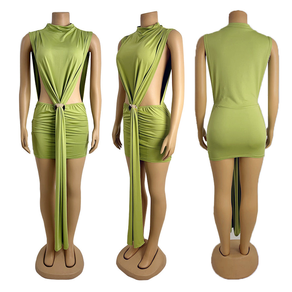 O-neck Ruched Stacked Bodycon Midi Mini Dress