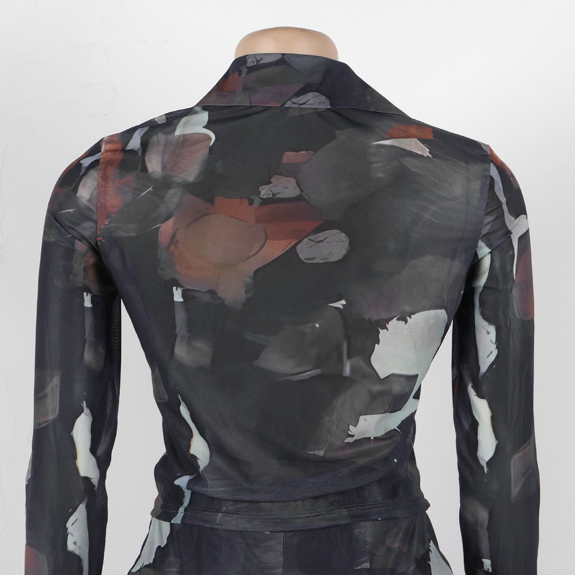 Tie Dye Mesh Print Single Breasted shirts+Pants Two 2 Piece Sets