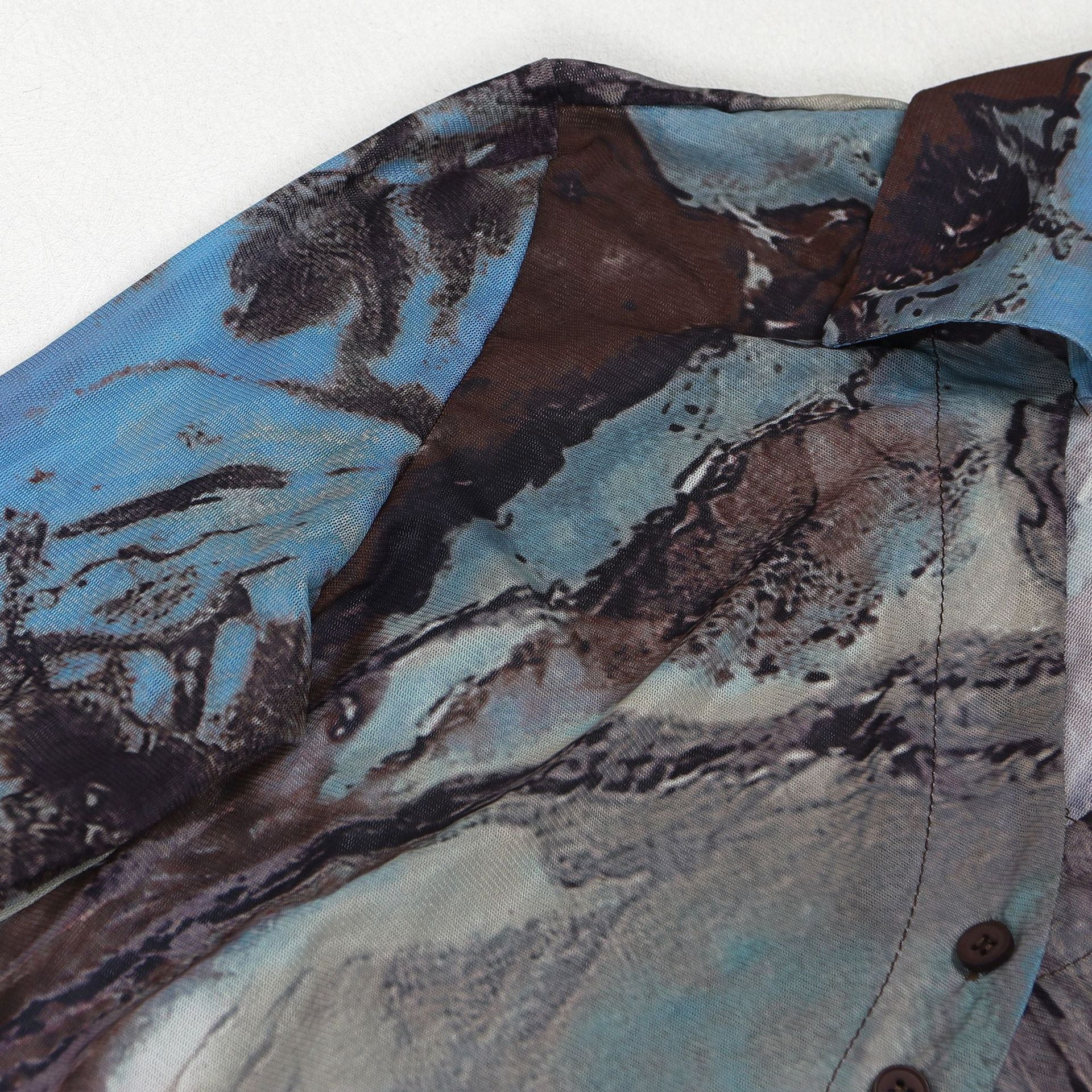 Tie Dye Mesh Print Single Breasted shirts+Pants Two 2 Piece Sets