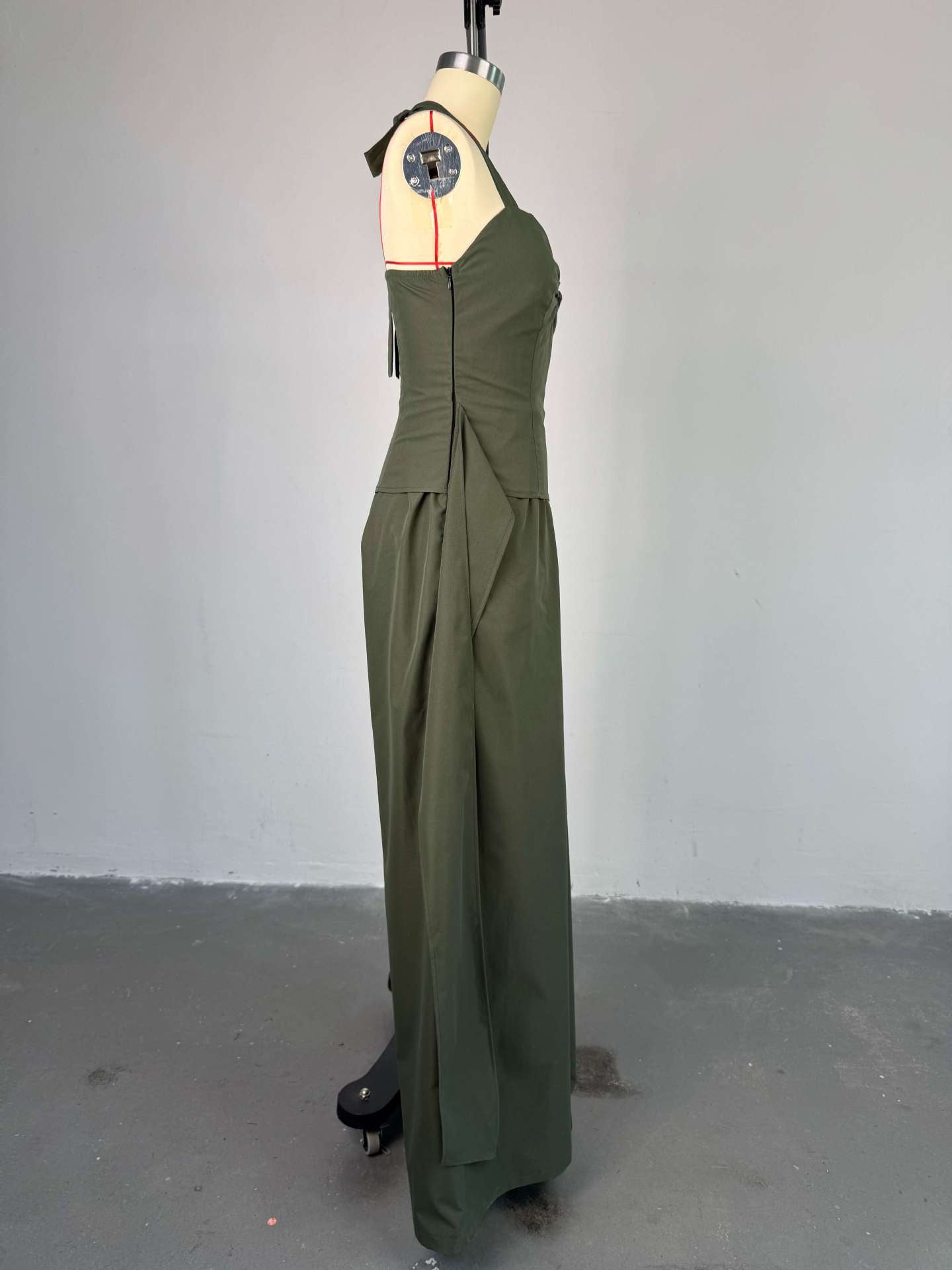 Ruched Front Streamer Side Crop Top and Loose Wide Leg Pants Two Piece Sets