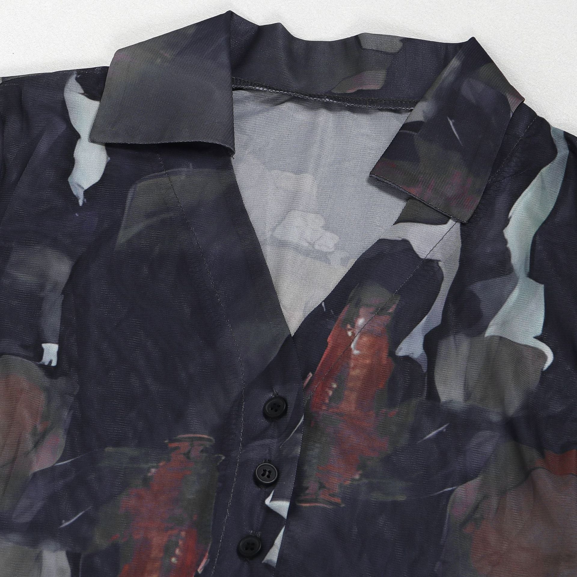 Tie Dye Mesh Print Single Breasted shirts+Pants Two 2 Piece Sets