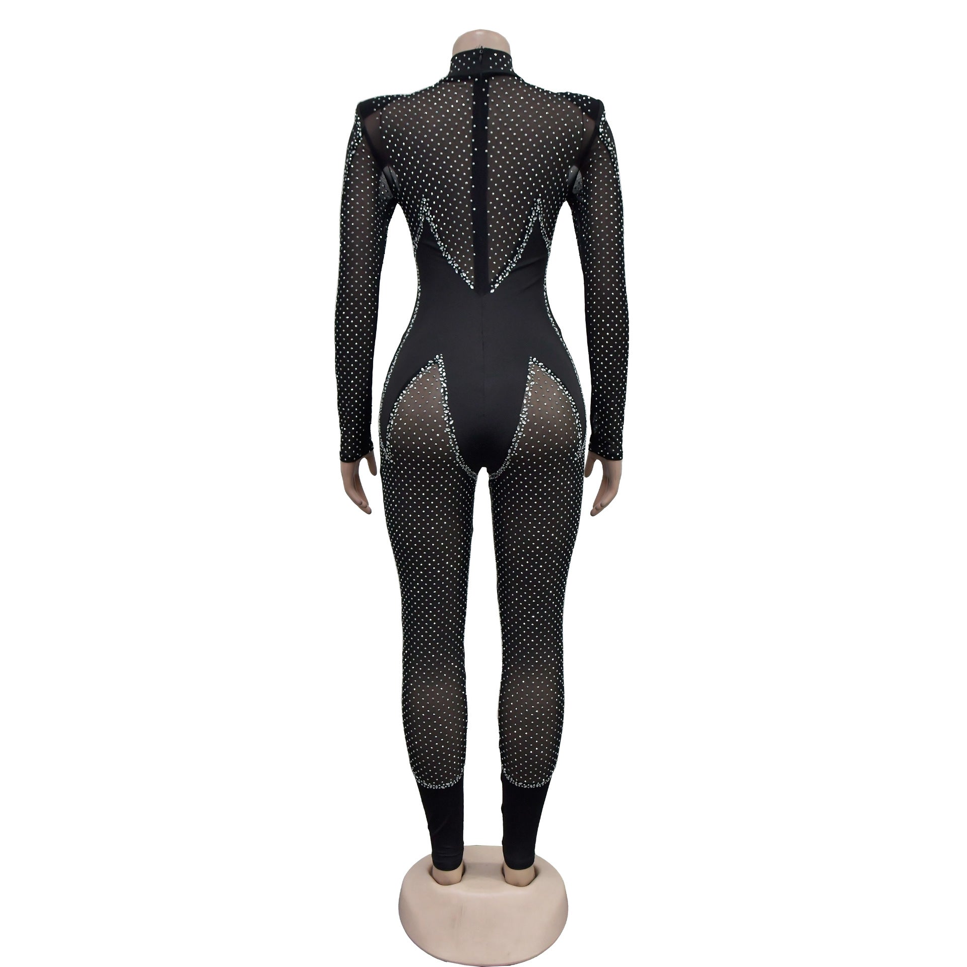 See Though Mesh Diamonds Rhinestones Jumpsuit