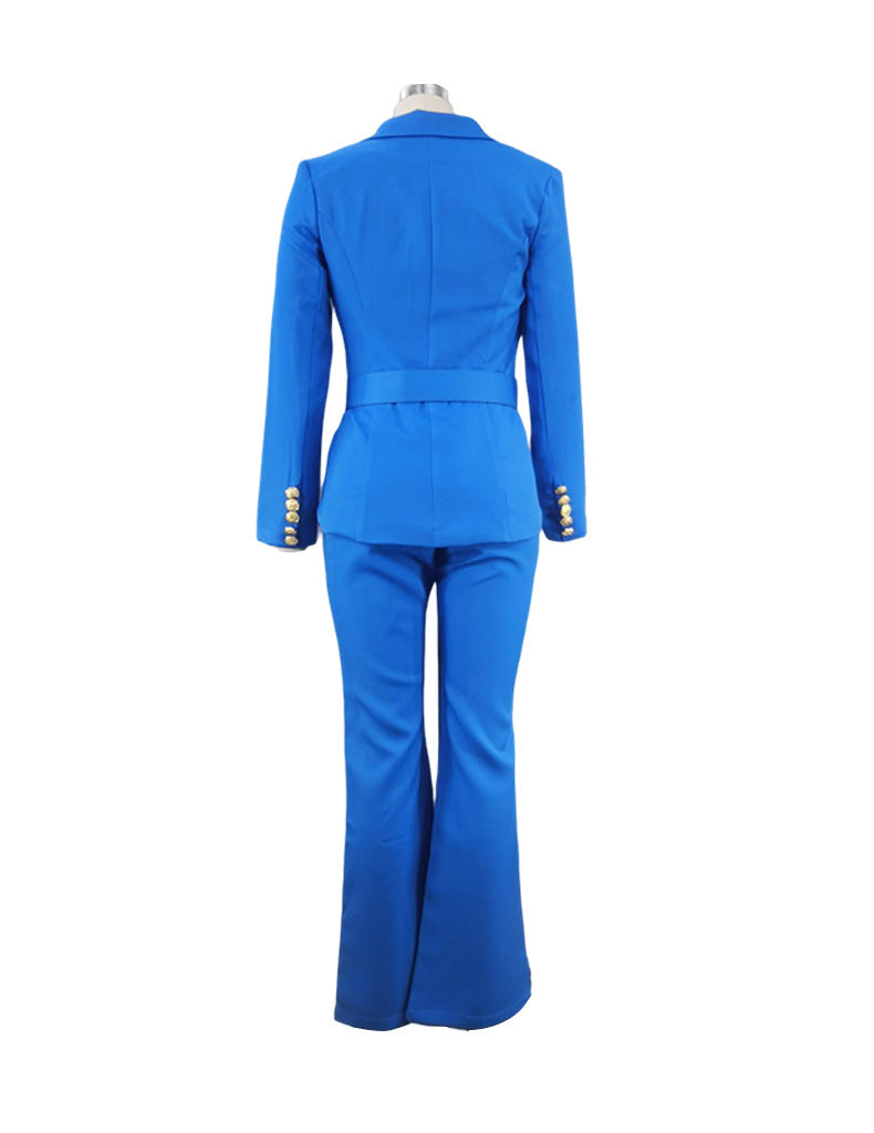 Long Sleeve Blazer Wide Leg Flare Jumpsuit Suit Two Piece Set