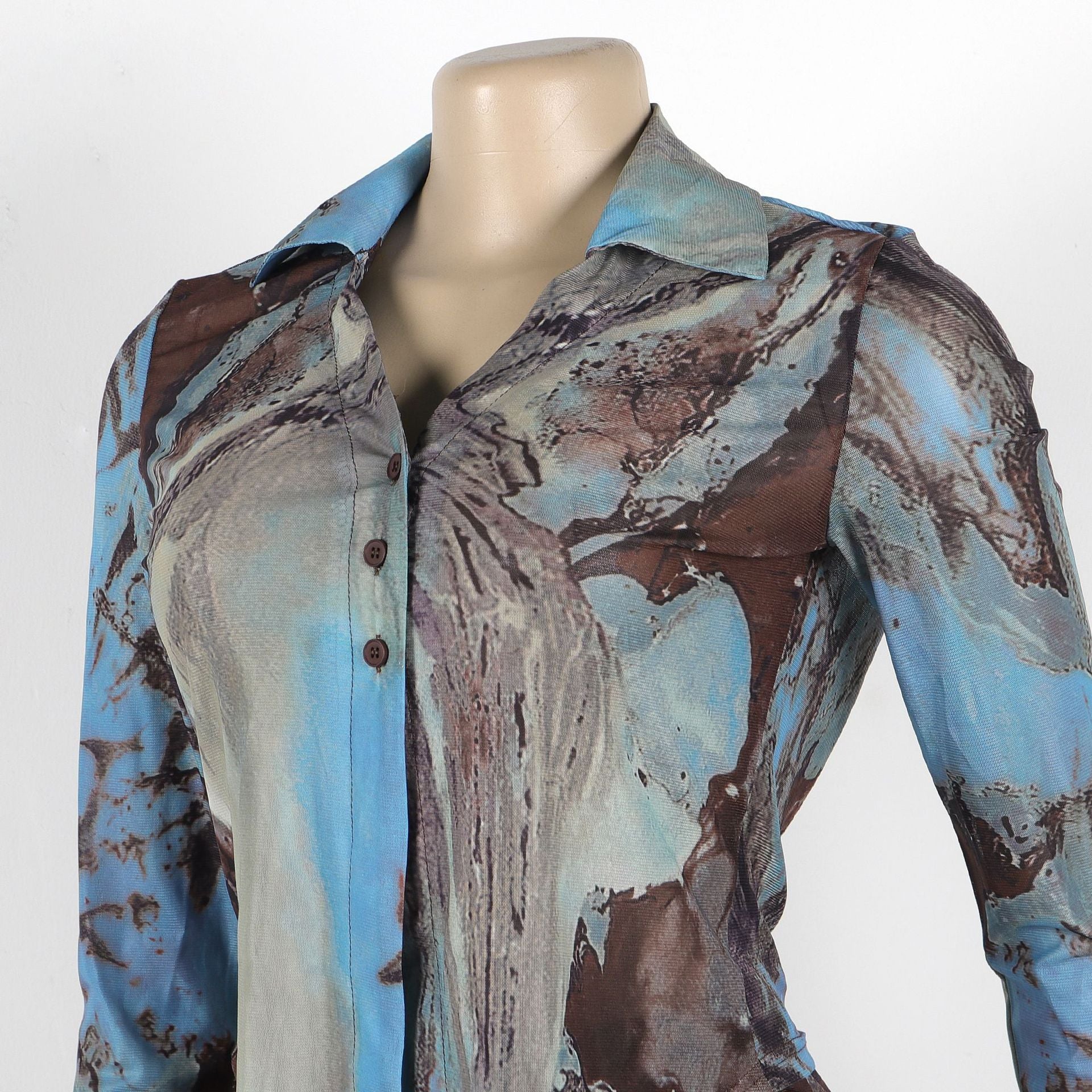 Tie Dye Mesh Print Single Breasted shirts+Pants Two 2 Piece Sets
