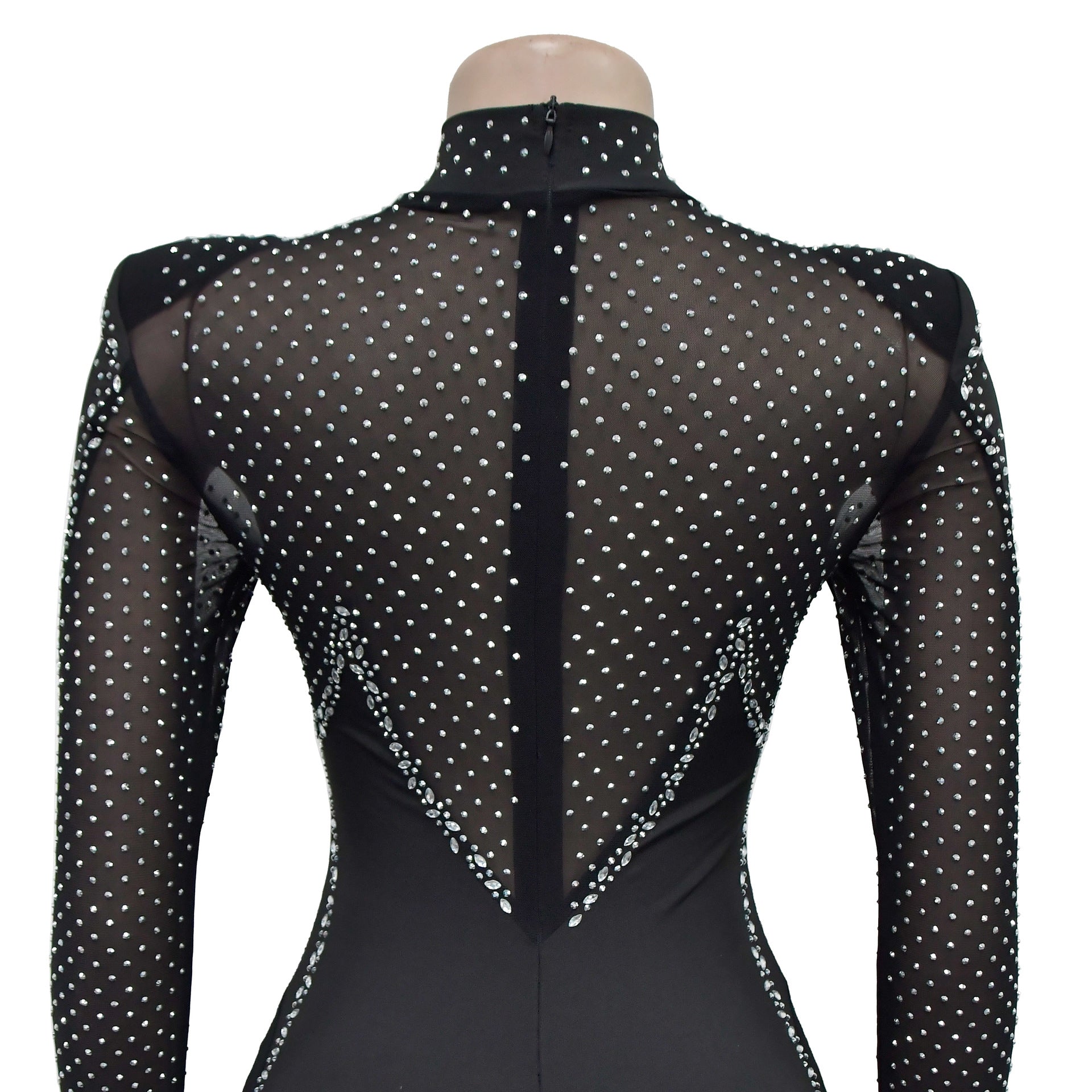See Though Mesh Diamonds Rhinestones Jumpsuit
