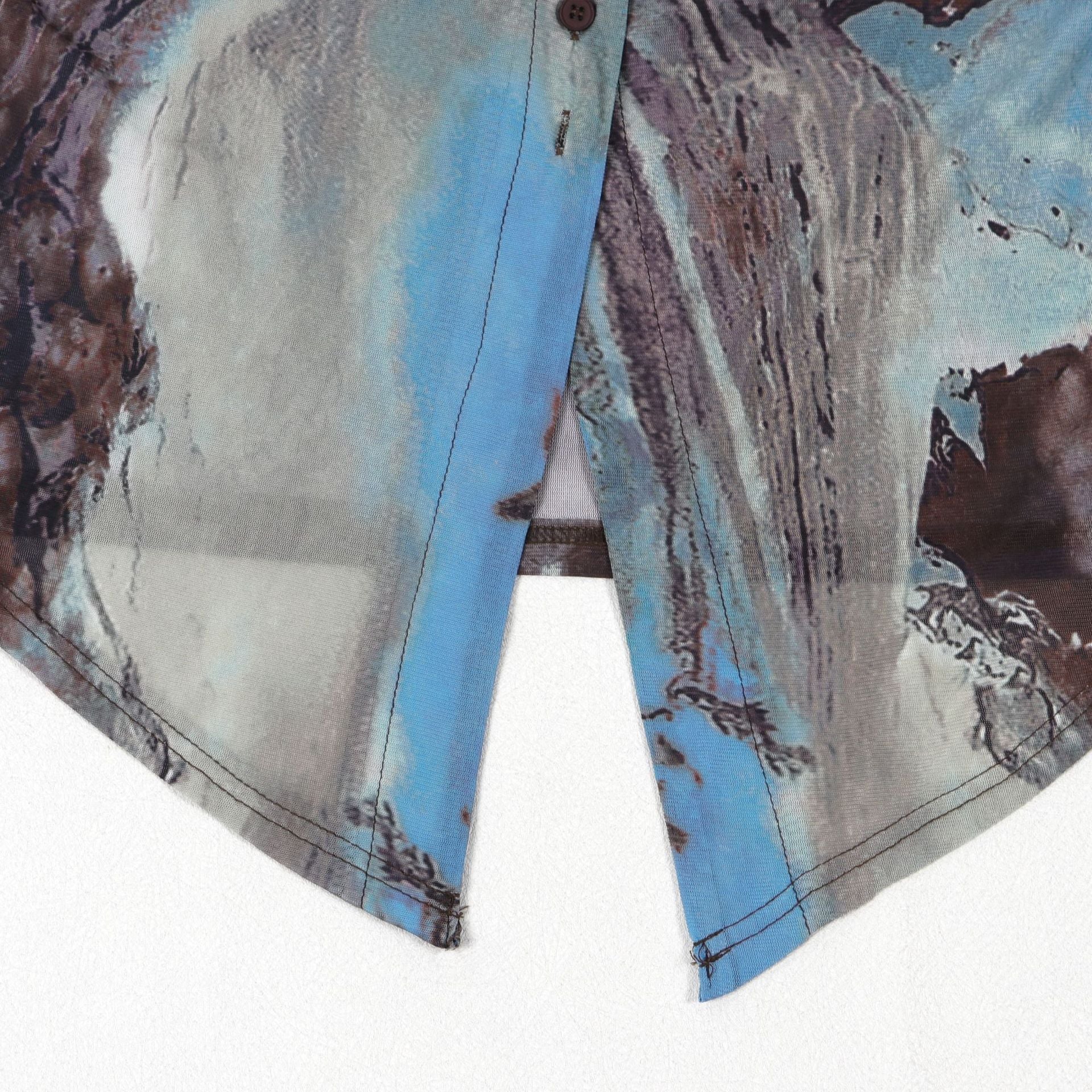 Tie Dye Mesh Print Single Breasted shirts+Pants Two 2 Piece Sets