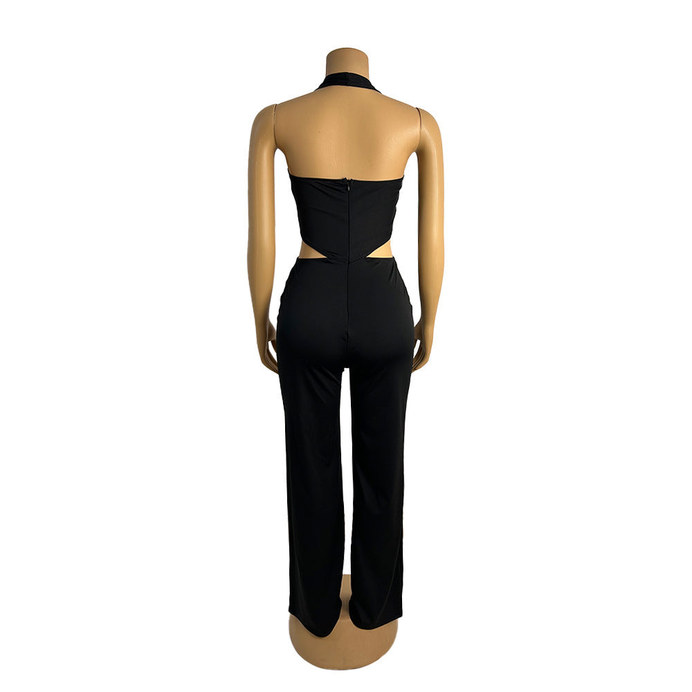 Backless Straight Sleeveless Flare Jumpsuits