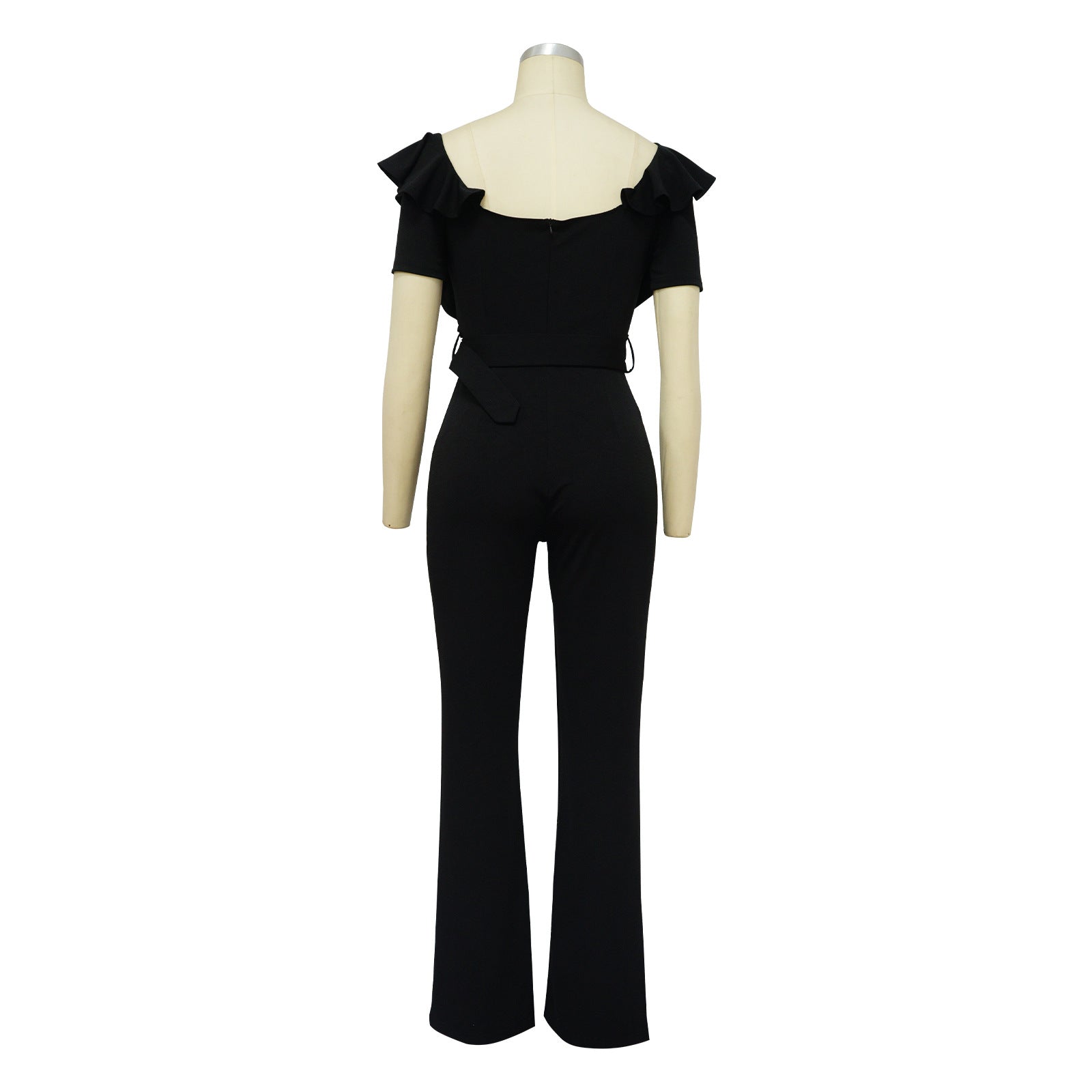 Vintage Butterfly Sleeve Zipper Back Sashes High Waist Straight Wide Leg Jumpsuit