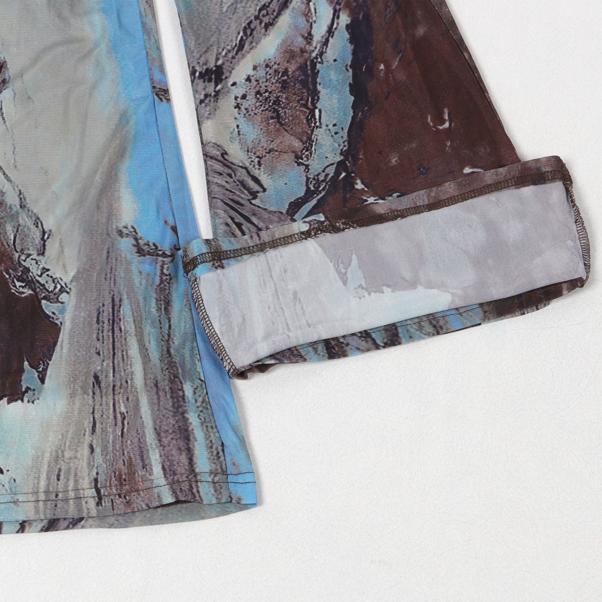 Tie Dye Mesh Print Single Breasted shirts+Pants Two 2 Piece Sets