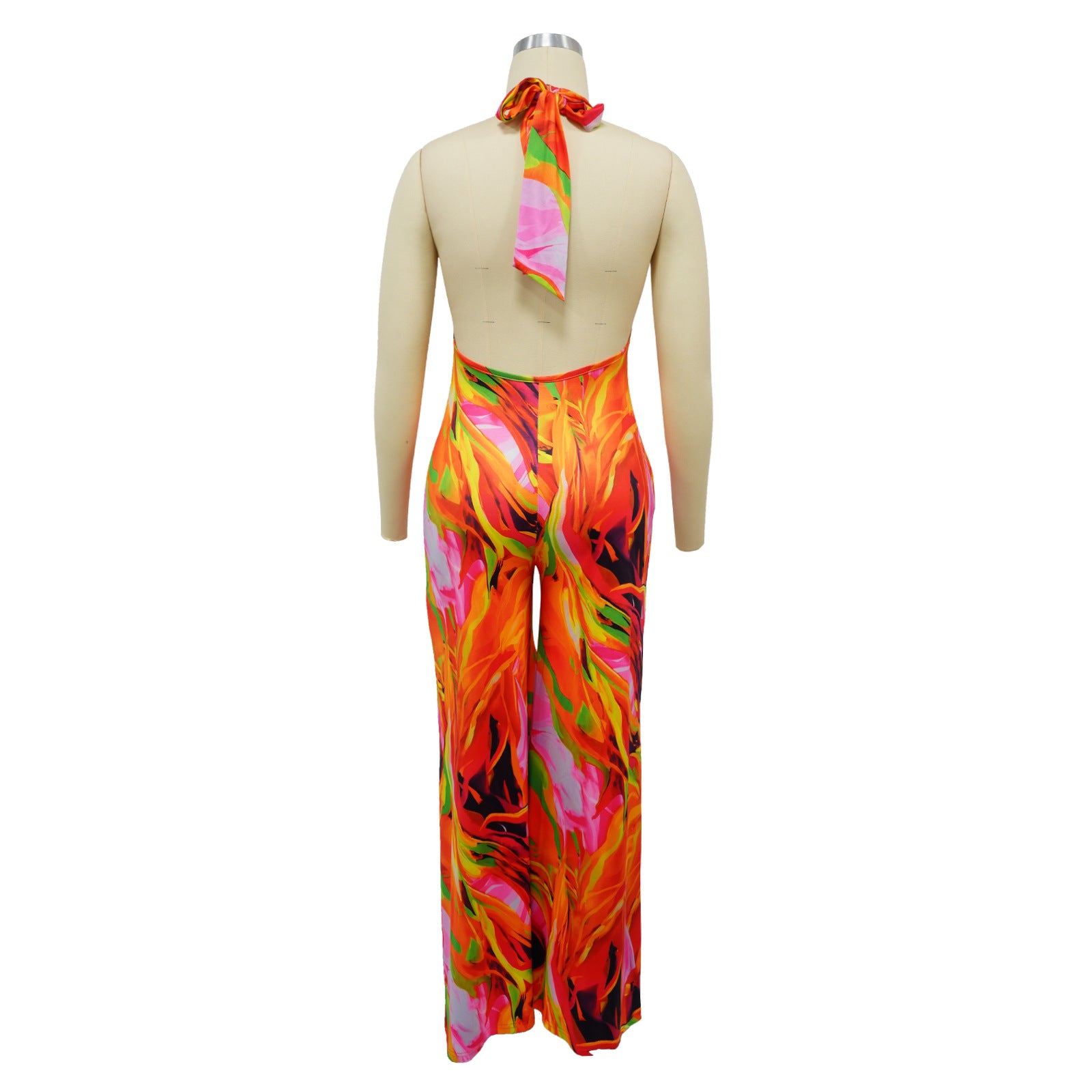 V-neck Halter Sleeveless Print Jumpsuits